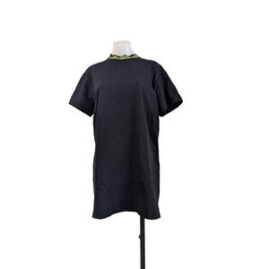 Daily Paper Size Medium T-Shirt Dress Black Gold Spell Out Cotton Short Sleeves